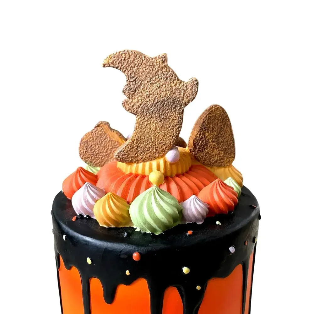 Ghoulish Halloween Candy Corn Ghost Cake Decor 13in Resin Black & Orange NEW